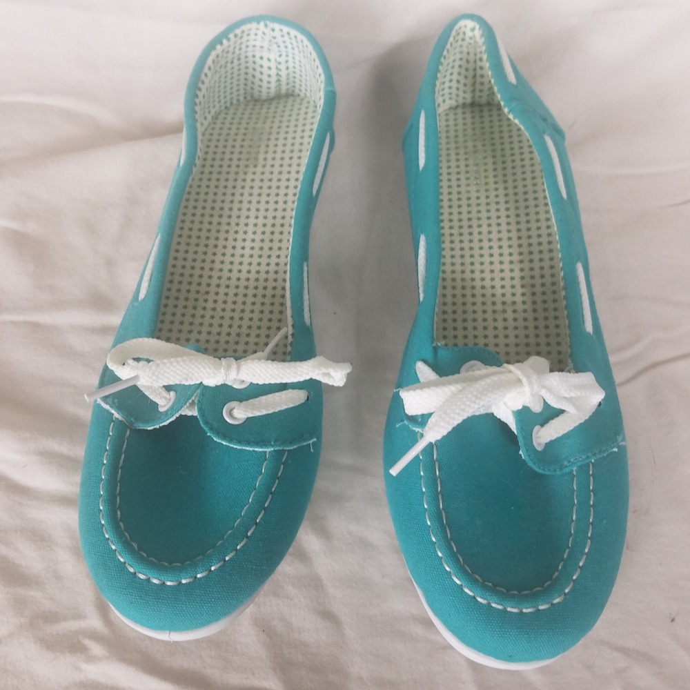 Boat Shoes Women Size 10 Turquoise Canvas NWT Nautical Moc Toe Flats